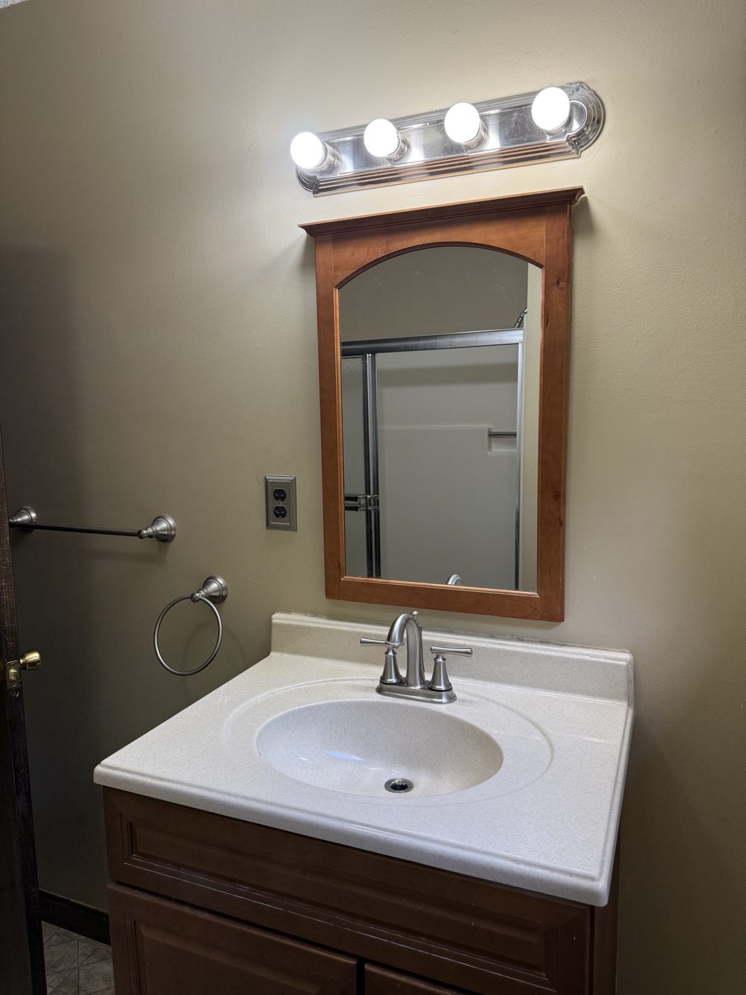 Bathroom vanity and shower